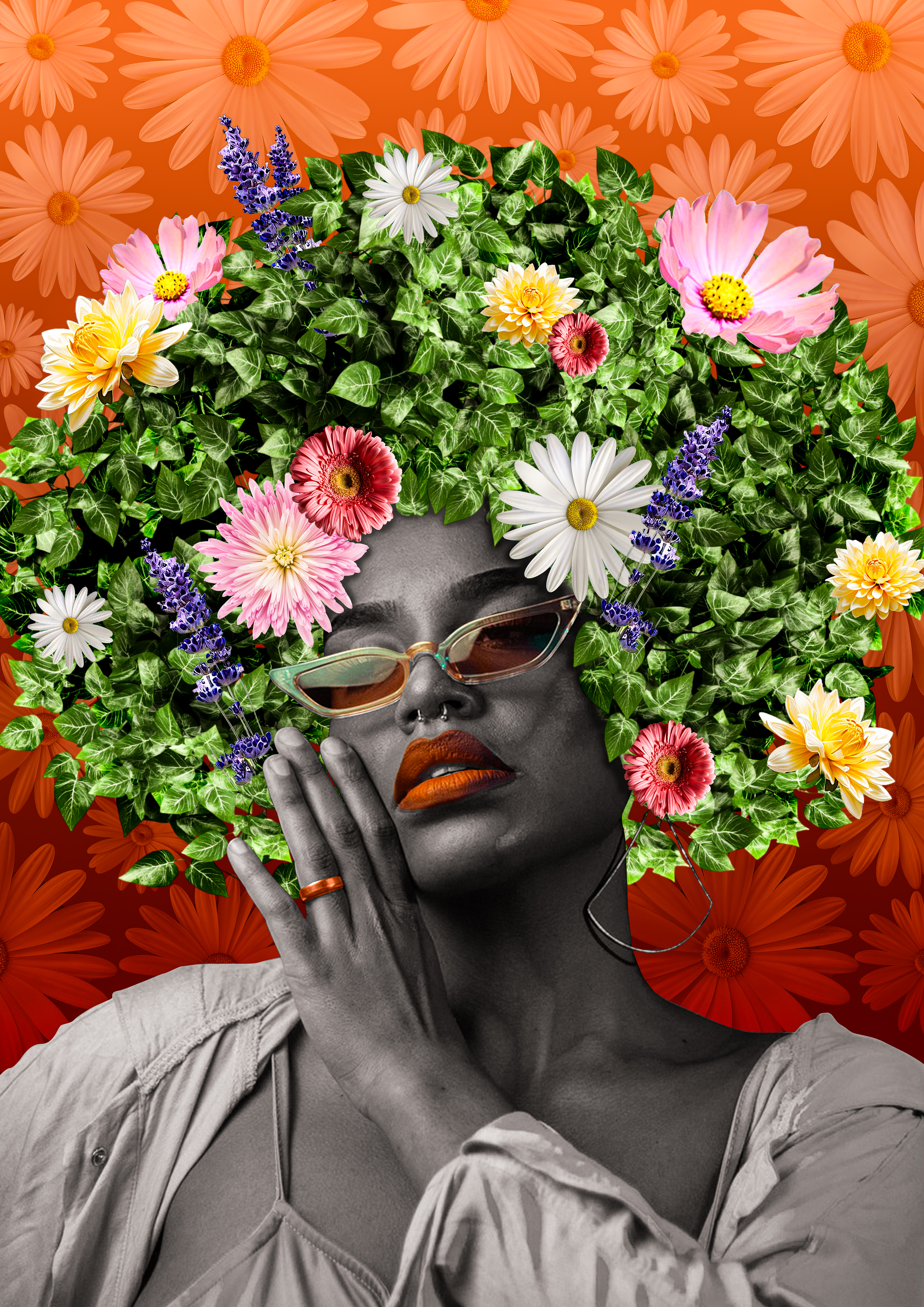 Photoshop femme et fleurs